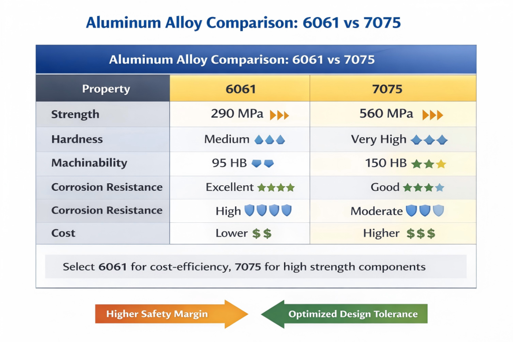 6061 vs 7075 aluminum mechanical properties comparison chart