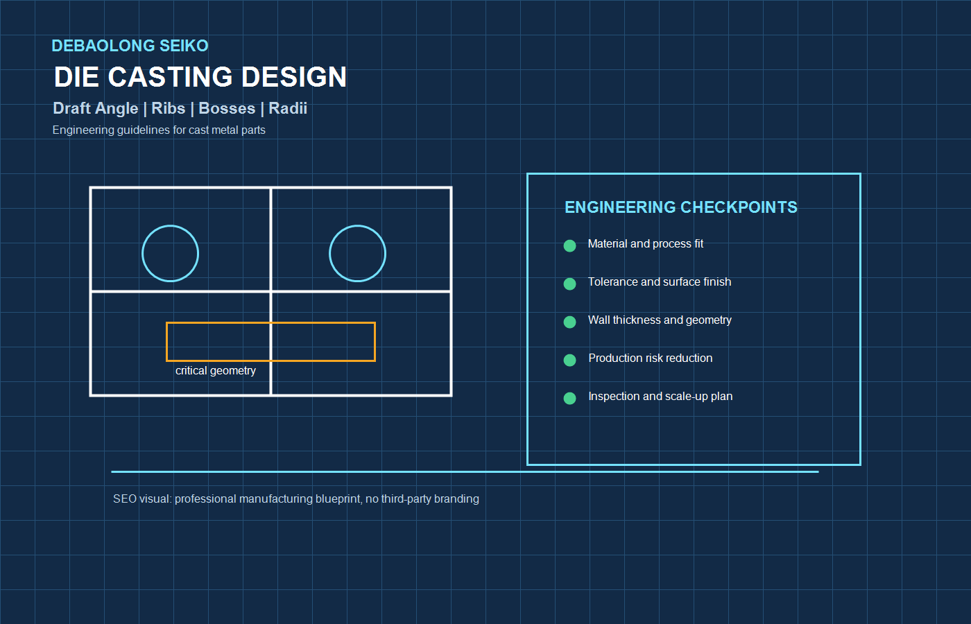 DEBAOLONG SEIKO engineering blueprint for Die Casting Design Tips for Stronger, More Manufacturable Metal Parts.