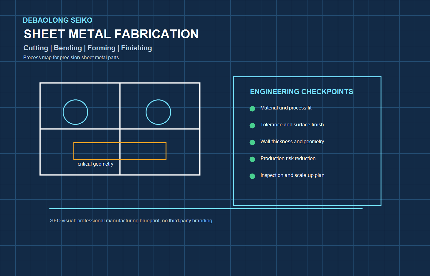 DEBAOLONG SEIKO engineering blueprint for Introduction to Sheet Metal Fabrication: Processes, Materials and Design Basics.