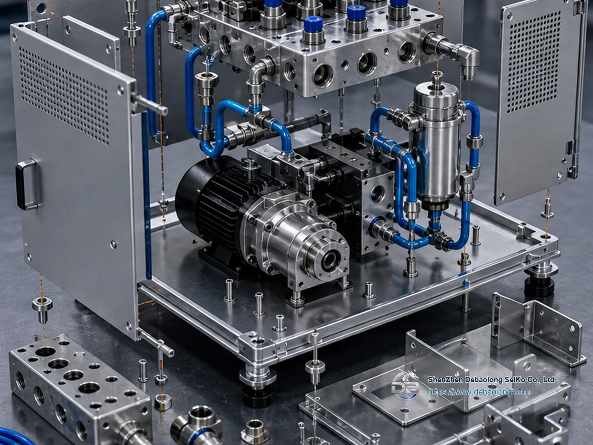 Manufacturing diagram of CDU valve blocks and enclosures showing coolant channels, O-ring groove sealing, material interfaces and tolerances.