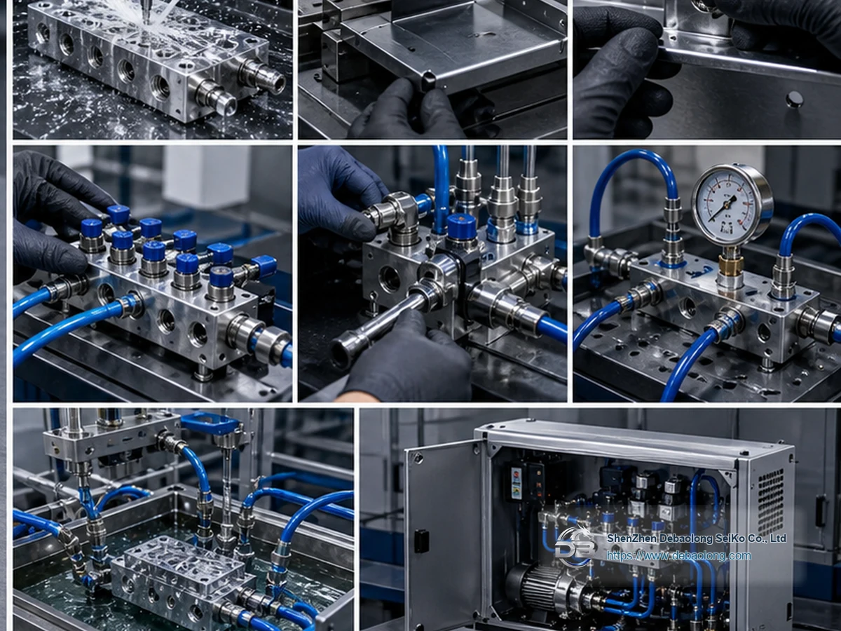 Quality workflow for CDU valve blocks and enclosures with CNC machining, deburring, surface treatment, inspection, leak testing and clean packaging.