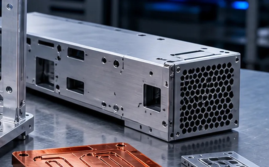 Machined power module housings and precision enclosures for data center hardware.