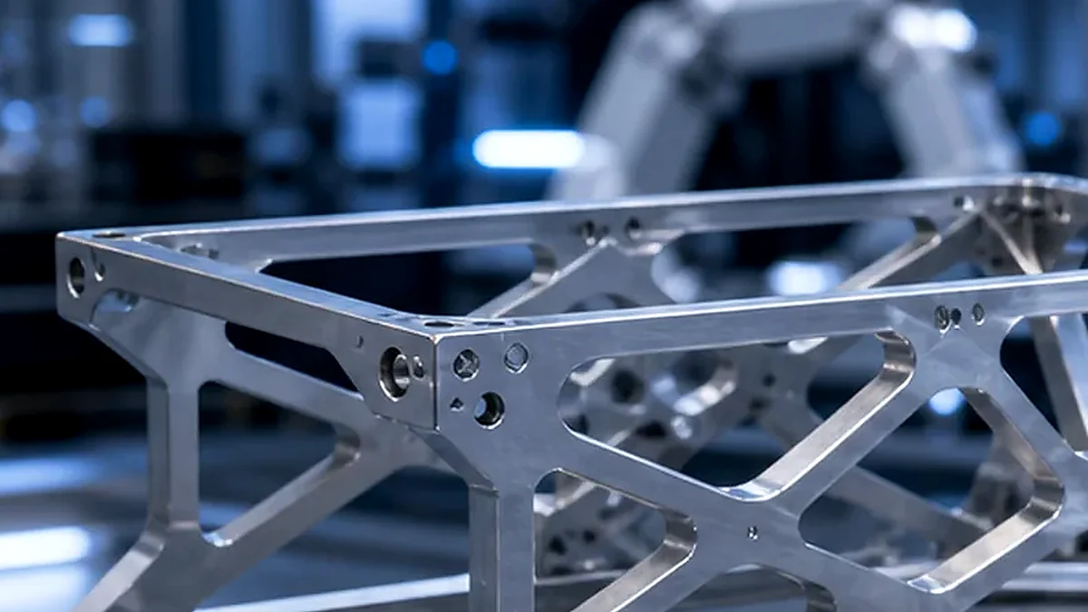 Close-up of aluminum UAV bracket surfaces, machined edges and finish-sensitive features.