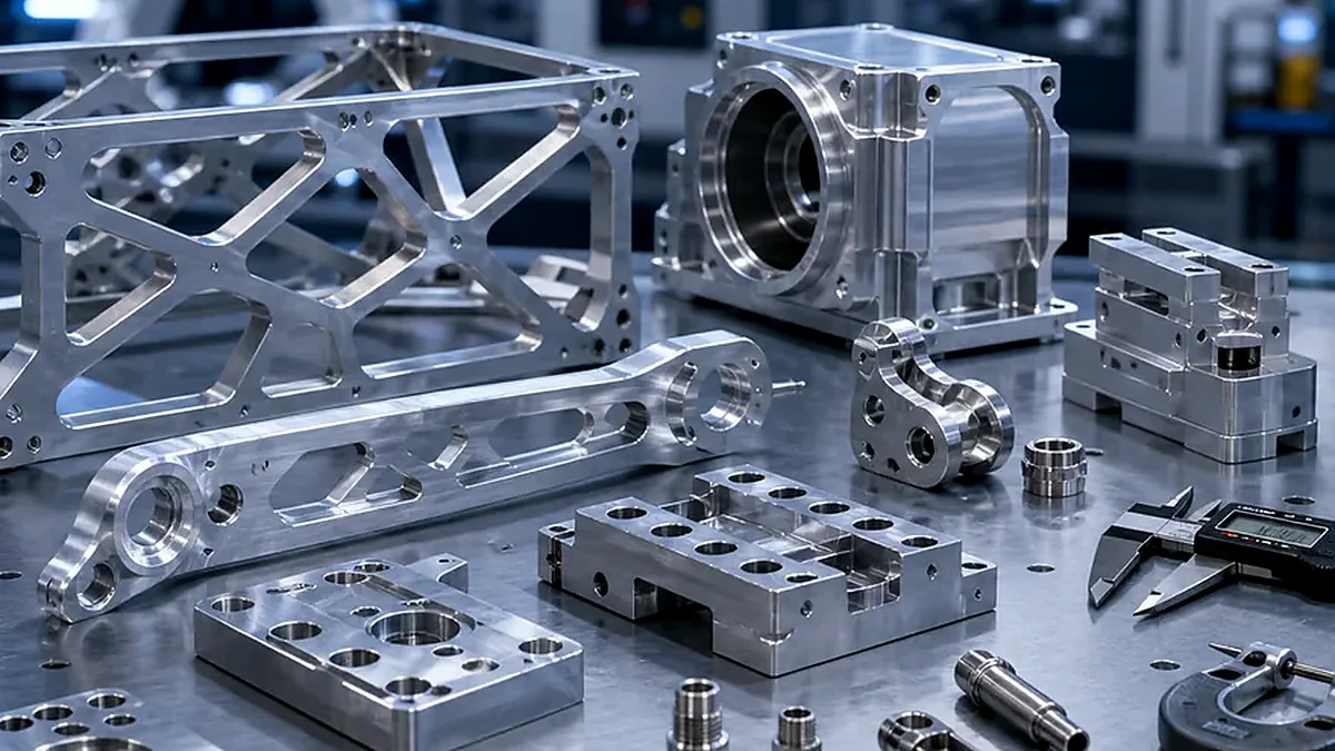 Close-up of UAV assembly fixture blocks, locating features and prototype support hardware.