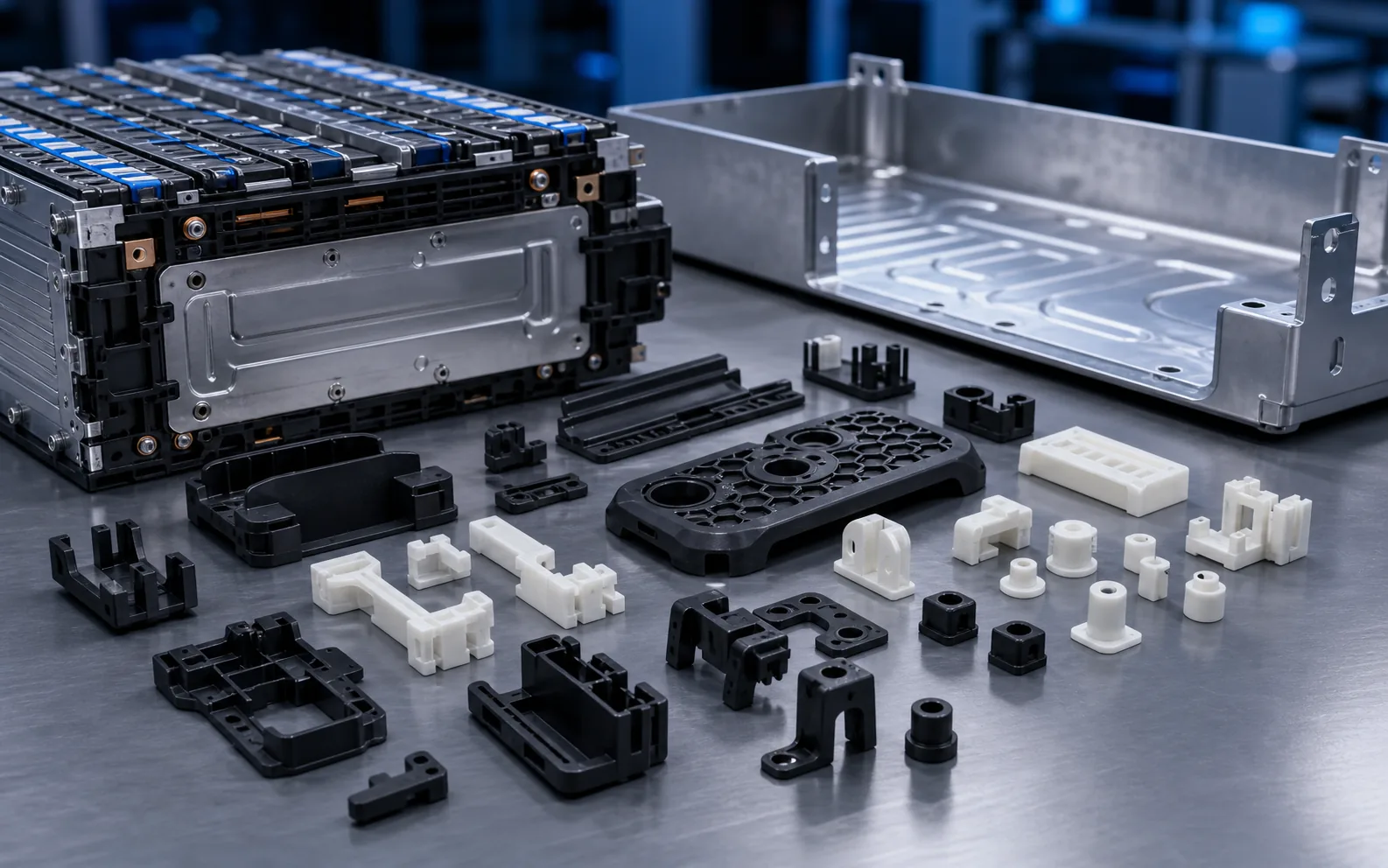 Plastic covers, clips and insulation support parts for energy storage equipment assemblies.