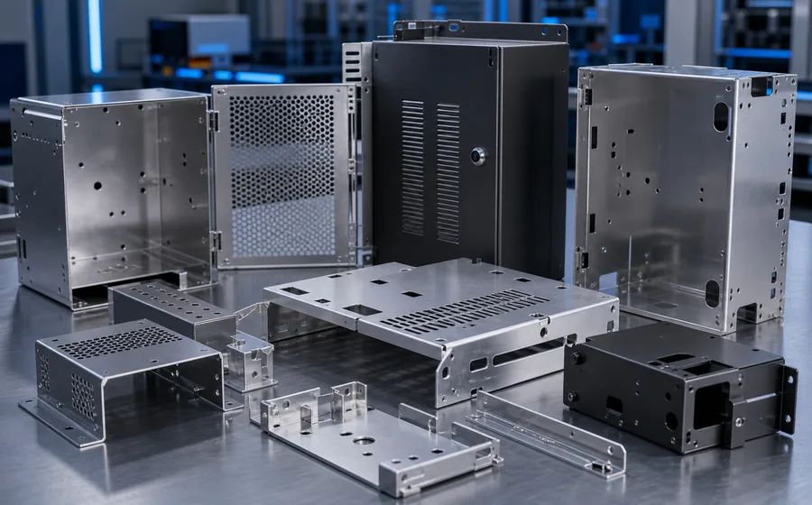 Custom sheet metal trays and enclosures for battery and power electronics equipment.