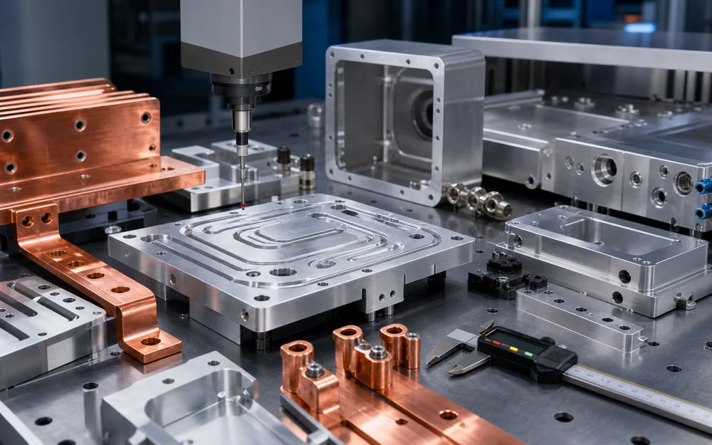 Inspection of copper busbars, aluminum cooling plates, enclosure parts and power electronics hardware.