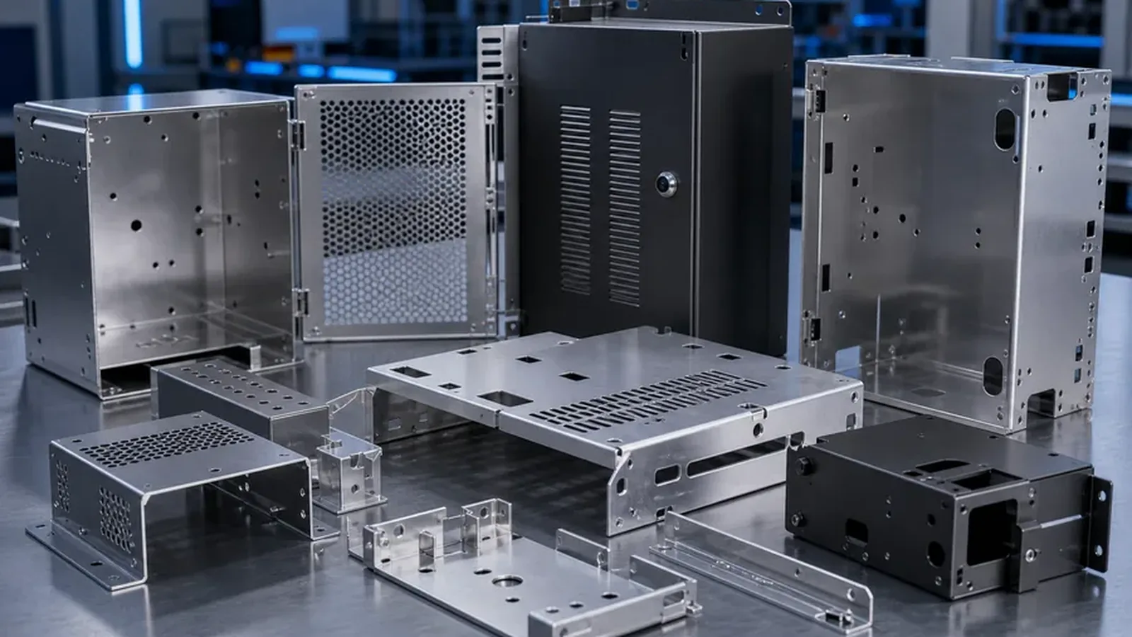 Sheet metal trays covers and enclosure parts for energy storage and power electronics equipment.