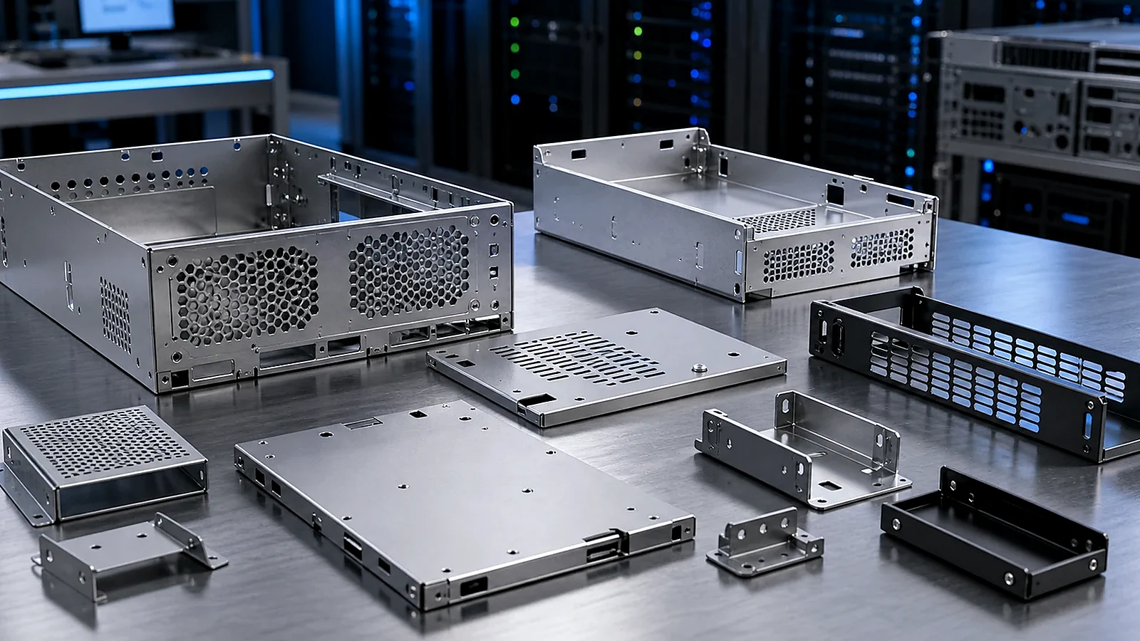 GPU server chassis trays and airflow baffles manufactured from precision sheet metal.