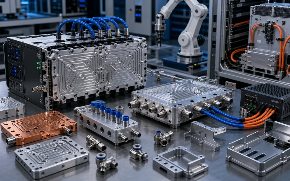 Liquid cooling hardware used with AI servers, energy storage equipment, robotics and power electronics.