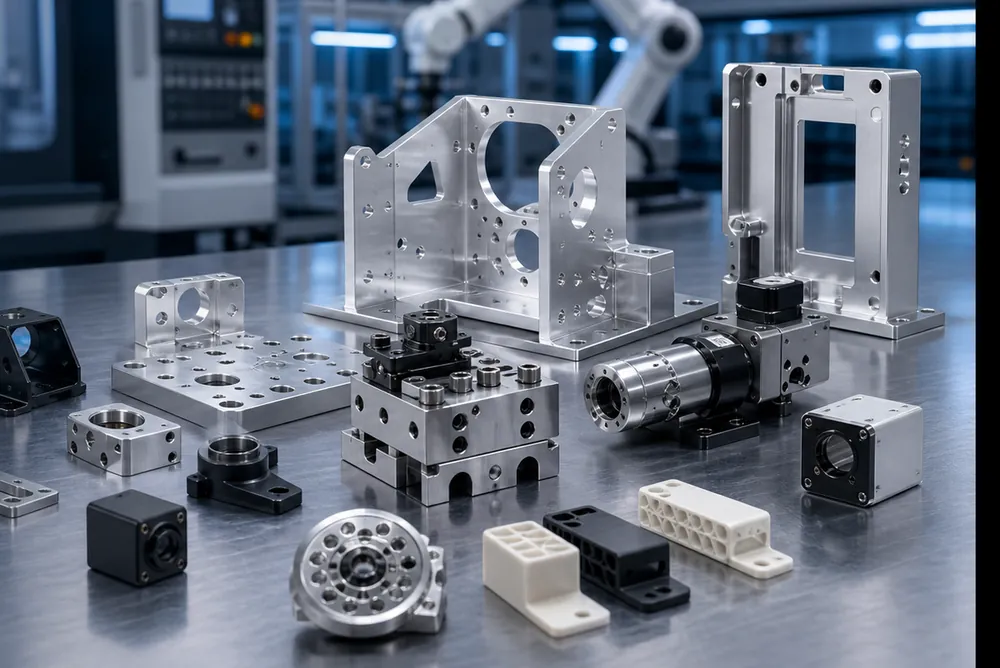 Robotics and automation component parts for industrial robots, fixtures and machine assemblies.