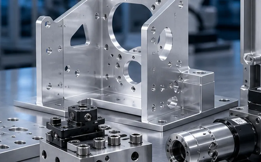 CNC machined robotic brackets and mounting plates for automation assemblies.