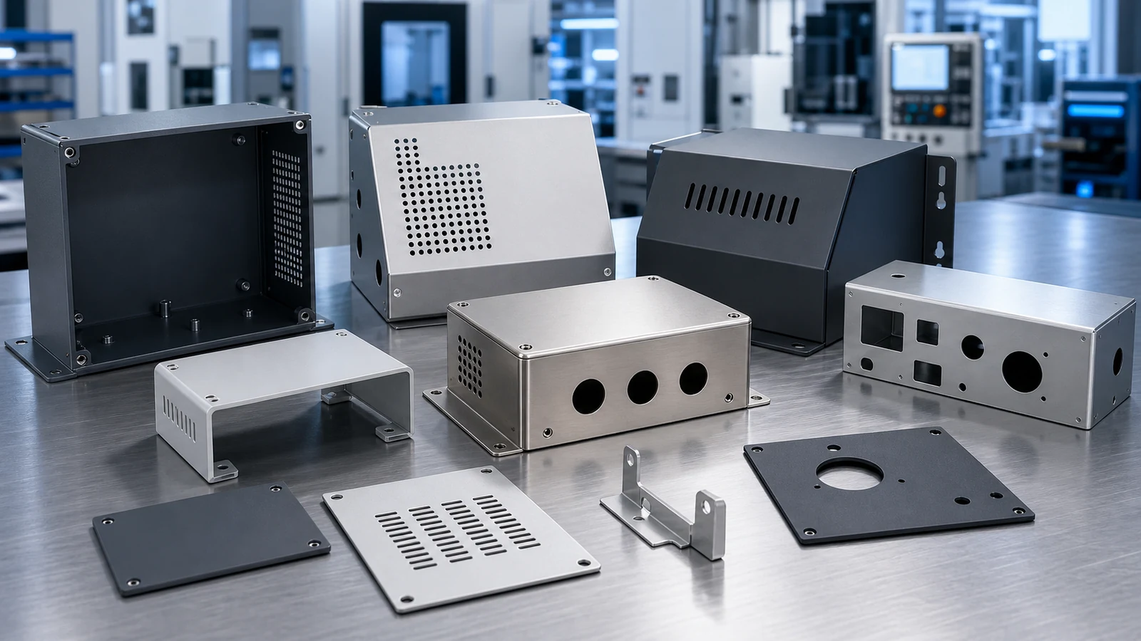 Sharp sheet metal covers, protective housings, access panels and formed automation equipment parts.