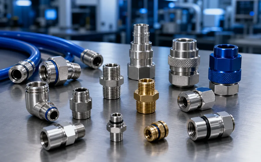 Custom machined coolant connectors and threaded fittings for liquid cooling systems.