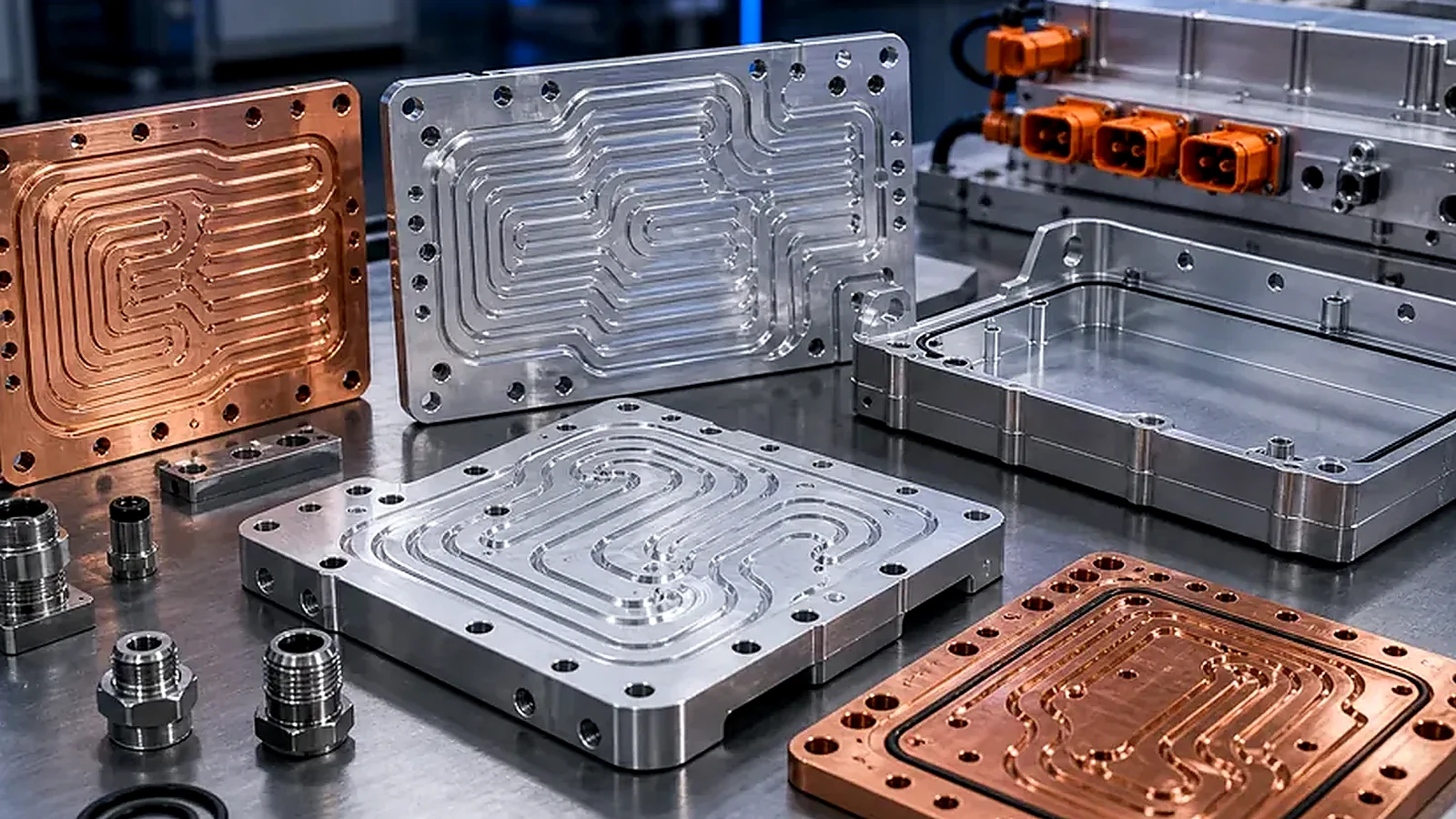 Machined thermal interface plates and heat sink mounts for power electronics components.